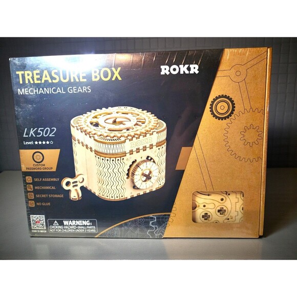 ROKR 3D Wooden Puzzle Mechanical Treasure Box Gear Model Kit Secret Storage Gift - Picture 1 of 6